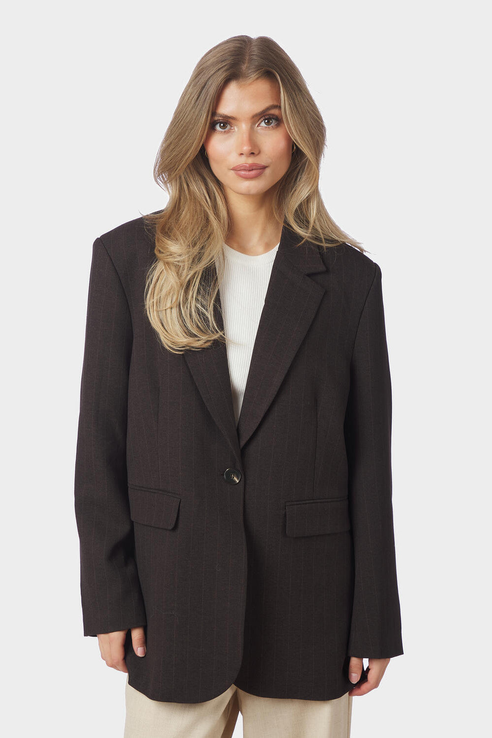 Gaby Pinstripe blazer - mørkebrun
